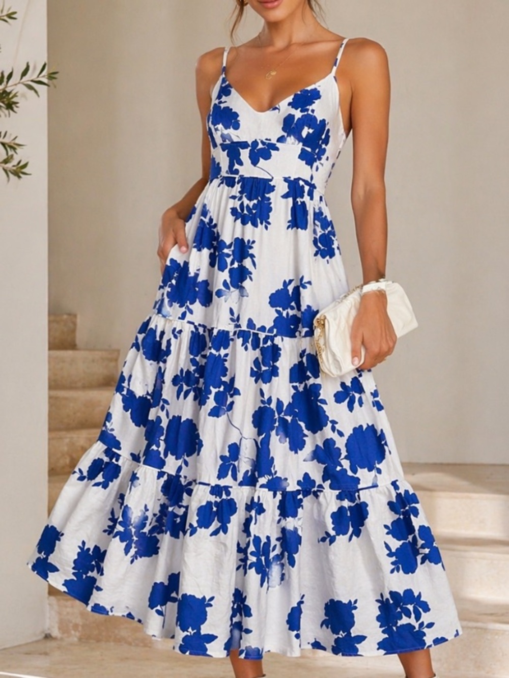 New Floral Blue and White Linen Blend Dress Cynthia Rowley size L